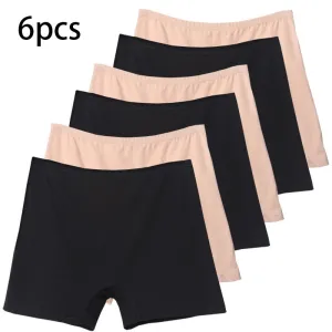 6pcs Cotton Women's Plus Size High Waist Boxer Briefs Safety Panties