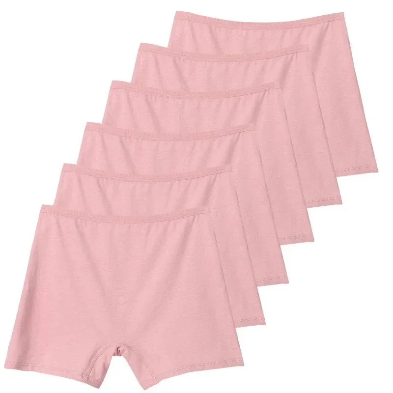 6pcs Cotton Women's Plus Size High Waist Boxer Briefs Safety Panties