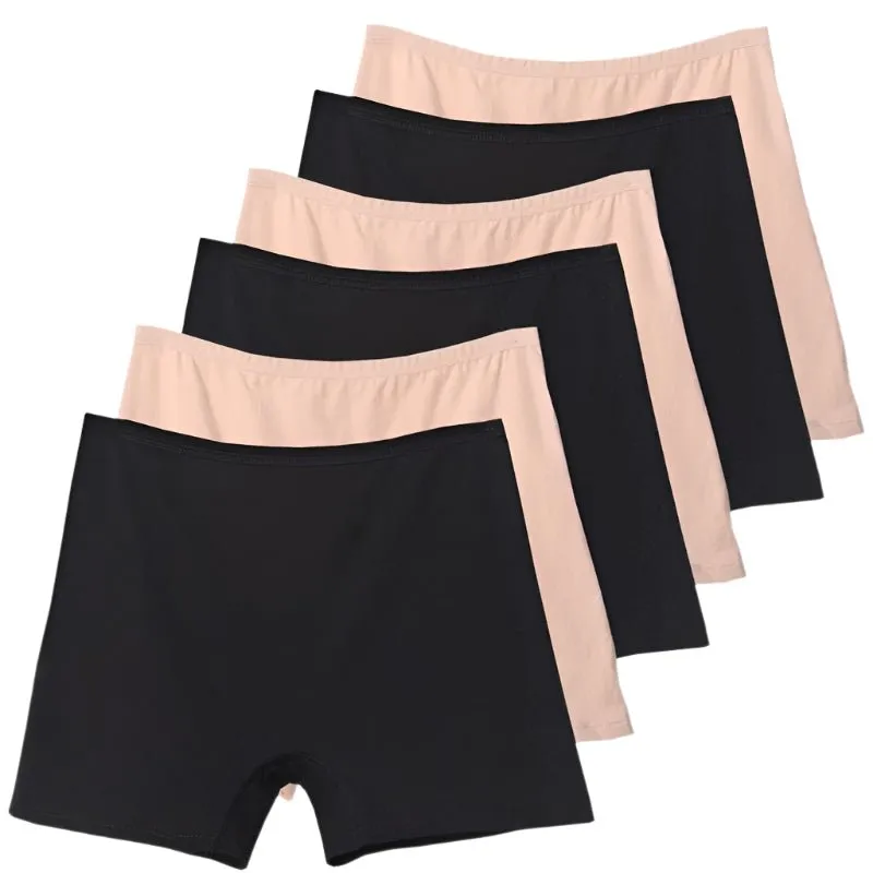 6pcs Cotton Women's Plus Size High Waist Boxer Briefs Safety Panties