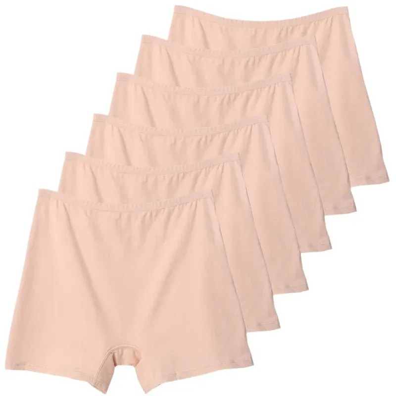 6pcs Cotton Women's Plus Size High Waist Boxer Briefs Safety Panties