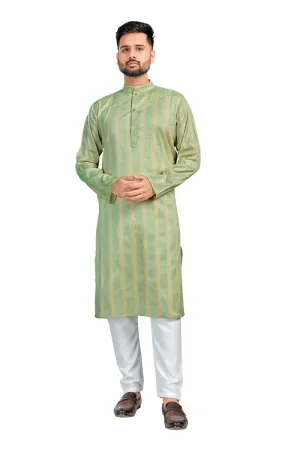 Aastha Fashion Men's Sea Green Jacquard Silk Sequence Work Party Wear Kurta with Pajama