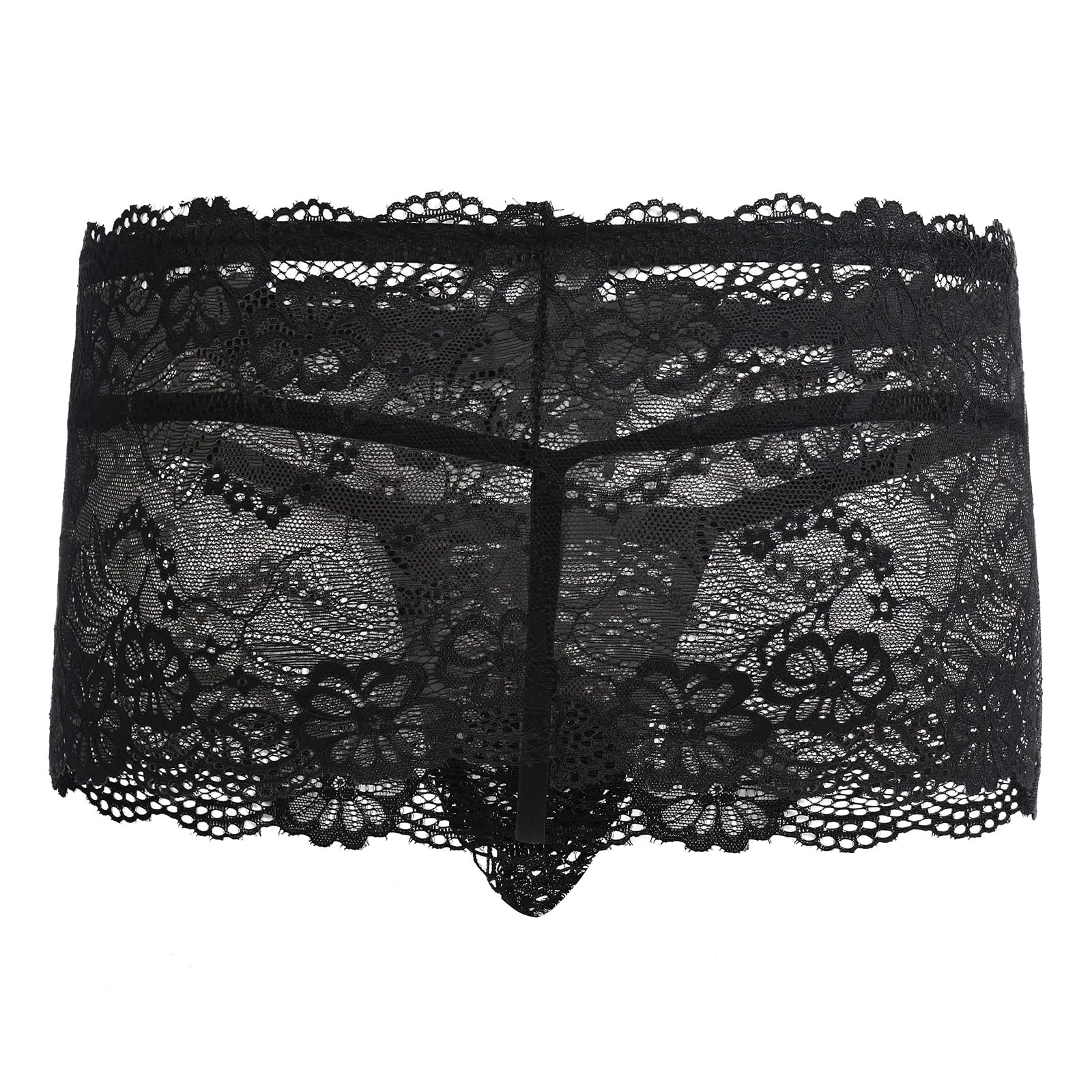 ABAFIP Men's Crossdresser Sissy Lingerie Low Waist Lace Mesh Sheer Mini Skirt   G-string Thong Panties 2 Piece Crossdressing Underwear set Black One Size