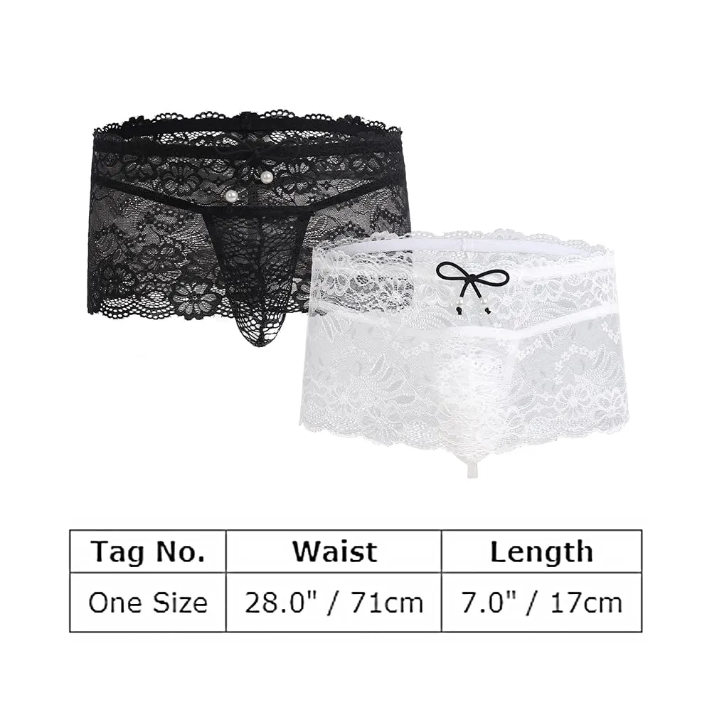 ABAFIP Men's Crossdresser Sissy Lingerie Low Waist Lace Mesh Sheer Mini Skirt   G-string Thong Panties 2 Piece Crossdressing Underwear set Black One Size
