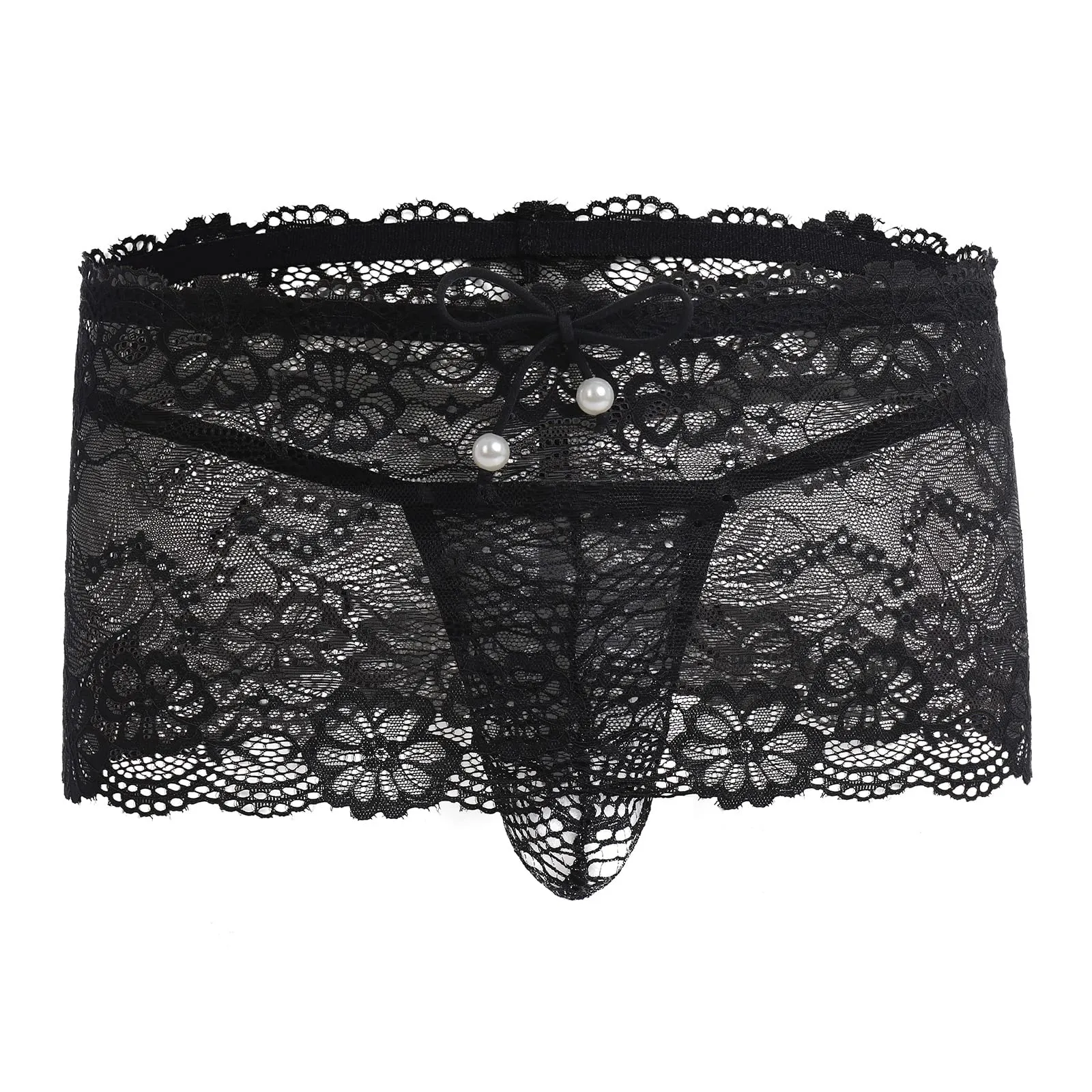 ABAFIP Men's Crossdresser Sissy Lingerie Low Waist Lace Mesh Sheer Mini Skirt   G-string Thong Panties 2 Piece Crossdressing Underwear set Black One Size