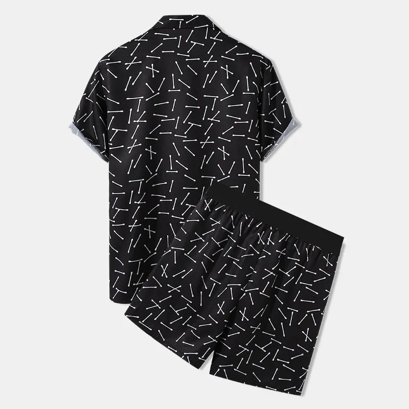 Abstract Print Shirt With Short Pant Two Piece Dress