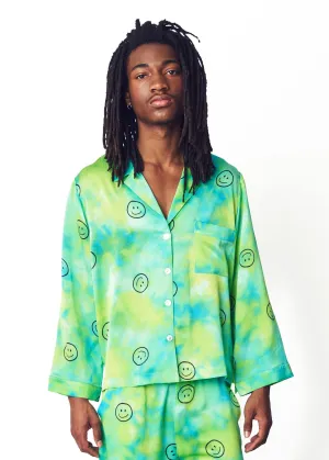 Acid Trip Smiley Tie-Dye Silk Pajama Top