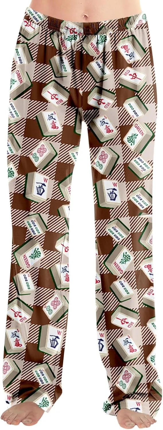 ADHOWBEW Mah Jong Pajama Pants for Women Men Funny Classic Game Relaxed Fit Cute Comfy Family Sleepwear