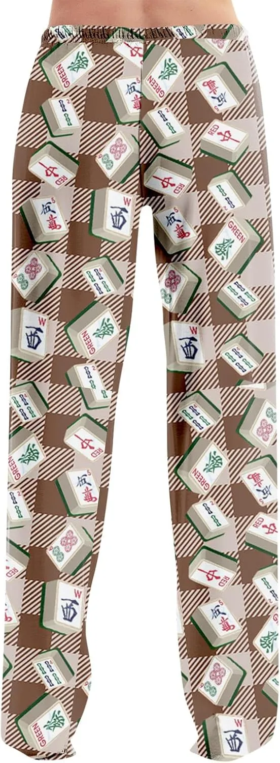 ADHOWBEW Mah Jong Pajama Pants for Women Men Funny Classic Game Relaxed Fit Cute Comfy Family Sleepwear