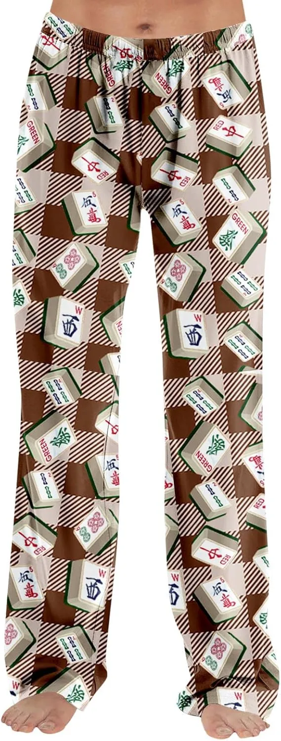 ADHOWBEW Mah Jong Pajama Pants for Women Men Funny Classic Game Relaxed Fit Cute Comfy Family Sleepwear