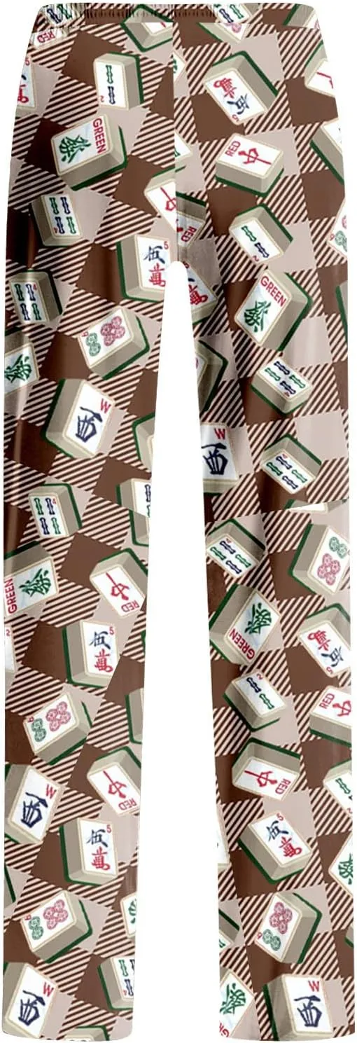 ADHOWBEW Mah Jong Pajama Pants for Women Men Funny Classic Game Relaxed Fit Cute Comfy Family Sleepwear
