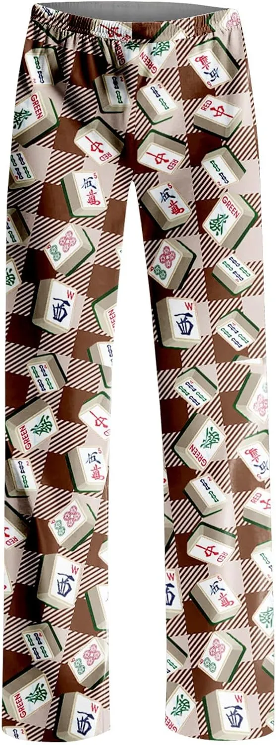 ADHOWBEW Mah Jong Pajama Pants for Women Men Funny Classic Game Relaxed Fit Cute Comfy Family Sleepwear