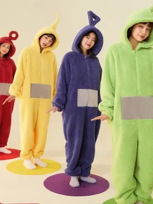 Adults' Kigurumi Pajamas Nightwear Alien Teletubbies Character Onesie Pajamas Flannel Cosplay For Men and Women Christmas Animal Sleepwear Cartoon Festival / Holiday Costumes