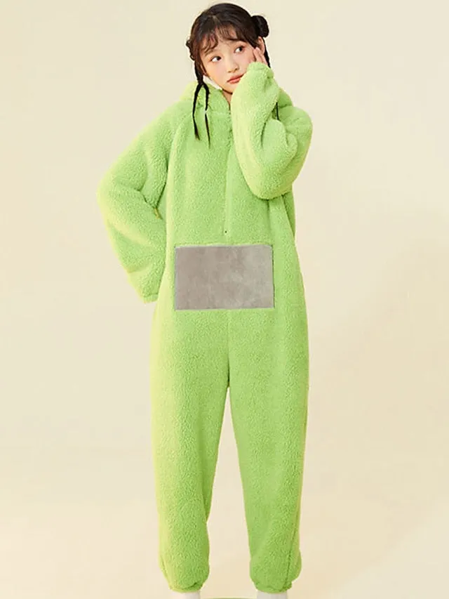 Adults' Kigurumi Pajamas Nightwear Alien Teletubbies Character Onesie Pajamas Flannel Cosplay For Men and Women Christmas Animal Sleepwear Cartoon Festival / Holiday Costumes