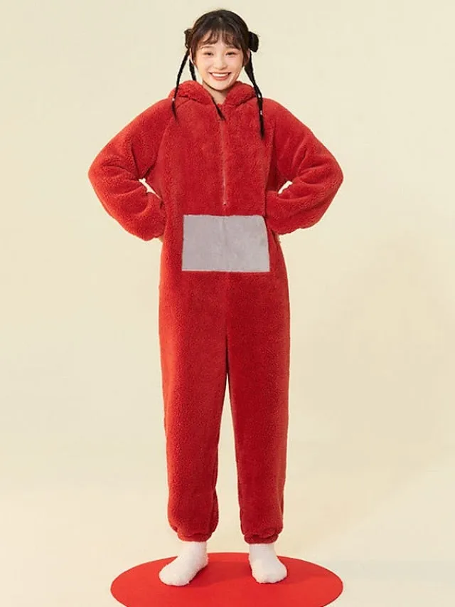 Adults' Kigurumi Pajamas Nightwear Alien Teletubbies Character Onesie Pajamas Flannel Cosplay For Men and Women Christmas Animal Sleepwear Cartoon Festival / Holiday Costumes