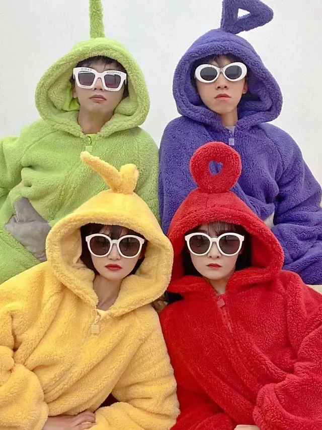 Adults' Kigurumi Pajamas Nightwear Alien Teletubbies Character Onesie Pajamas Flannel Cosplay For Men and Women Christmas Animal Sleepwear Cartoon Festival / Holiday Costumes