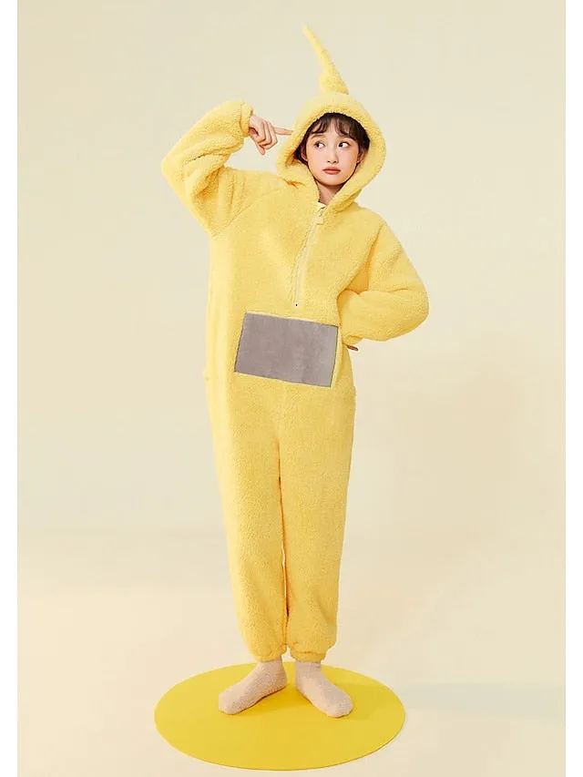 Adults' Kigurumi Pajamas Nightwear Alien Teletubbies Character Onesie Pajamas Flannel Cosplay For Men and Women Christmas Animal Sleepwear Cartoon Festival / Holiday Costumes