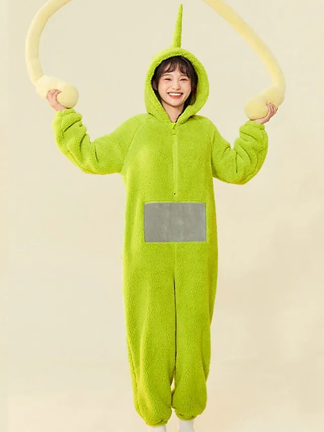 Adults' Kigurumi Pajamas Nightwear Alien Teletubbies Character Onesie Pajamas Flannel Cosplay For Men and Women Christmas Animal Sleepwear Cartoon Festival / Holiday Costumes