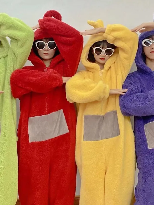 Adults' Kigurumi Pajamas Nightwear Alien Teletubbies Character Onesie Pajamas Flannel Cosplay For Men and Women Christmas Animal Sleepwear Cartoon Festival / Holiday Costumes