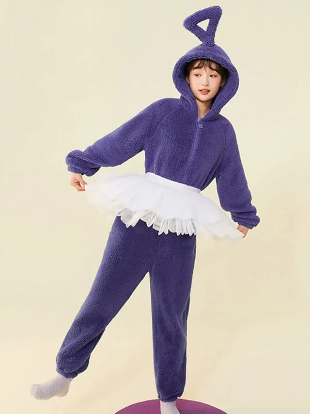 Adults' Kigurumi Pajamas Nightwear Alien Teletubbies Character Onesie Pajamas Flannel Cosplay For Men and Women Christmas Animal Sleepwear Cartoon Festival / Holiday Costumes