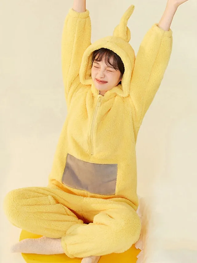 Adults' Kigurumi Pajamas Nightwear Alien Teletubbies Character Onesie Pajamas Flannel Cosplay For Men and Women Christmas Animal Sleepwear Cartoon Festival / Holiday Costumes