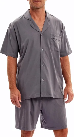 Alexander Del Rossa Men's Soft Cotton Knit Jersey Pajamas Lounge Set, Short Sleeve Shirt and Shorts with Pockets