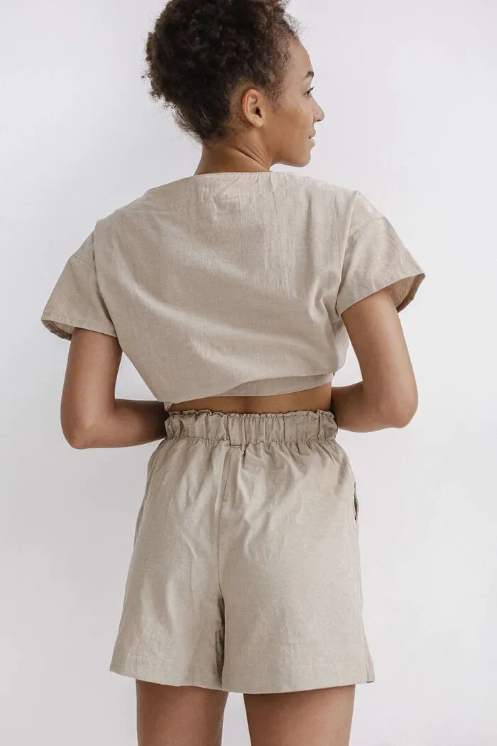 Almond Cotton Pajama Set, Cozy Nightwear, Natural Pajamas, Sleepwear For Women, Summer Shirt & Shorts, Women Home Wear, Beach Outfit For Her