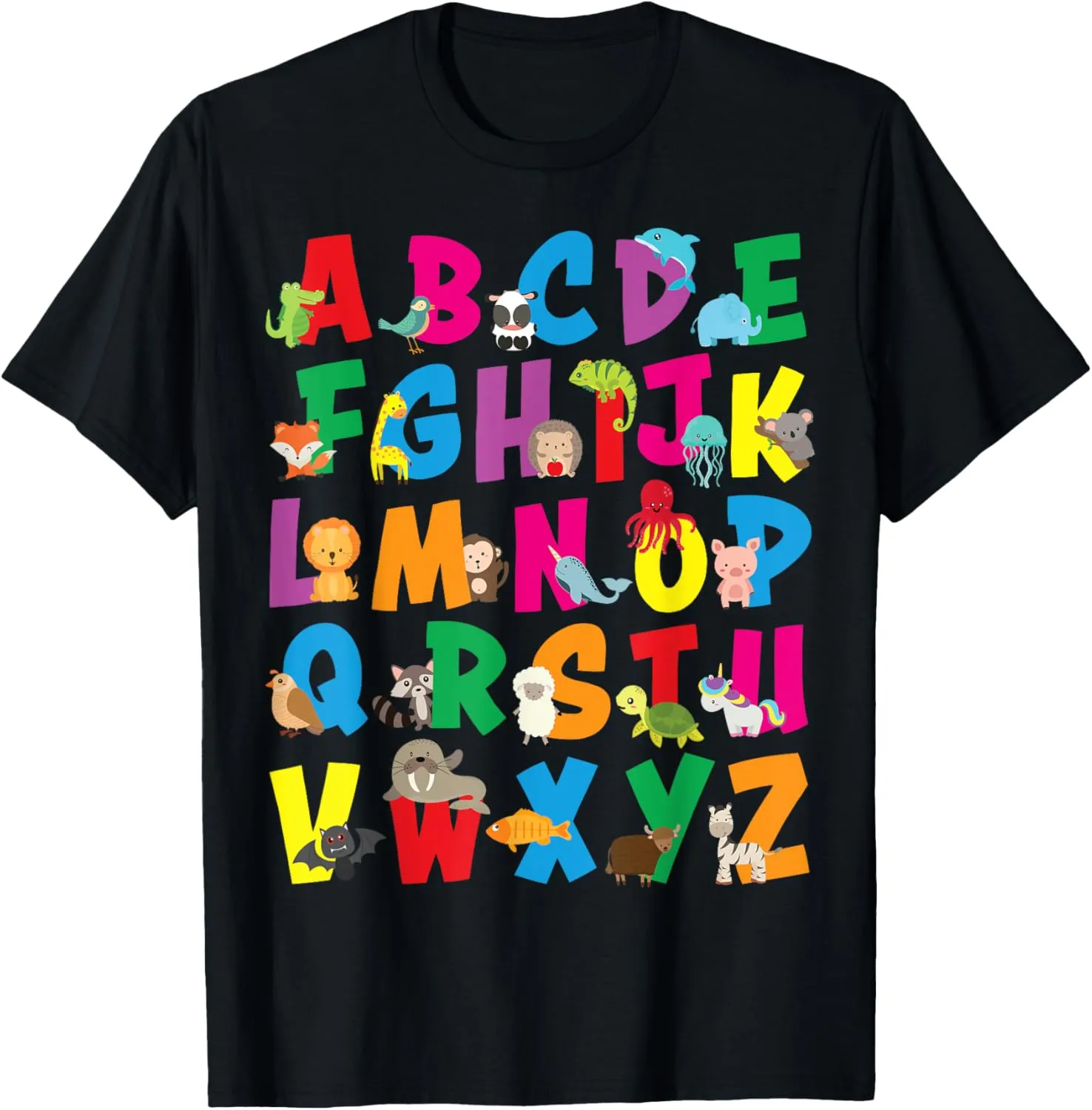 Alphabet Animal Zoo Learning Letters Kids Boys Girls Teacher T-Shirt