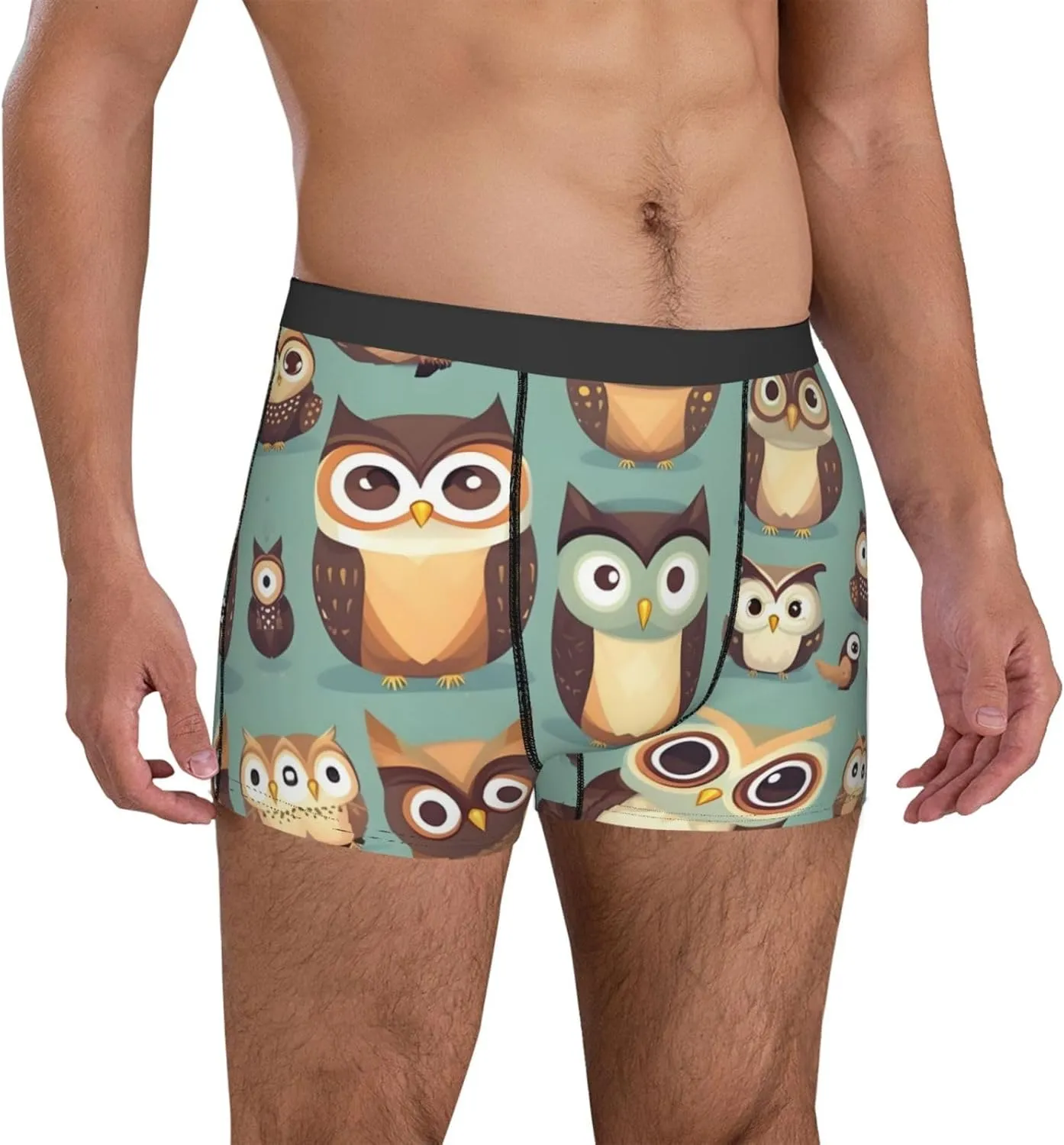 Animal Cartoon Owls Cute print Mens Underwear Boxer Briefs Breathable Soft Moisture Wicking with Fly Underwear for Men