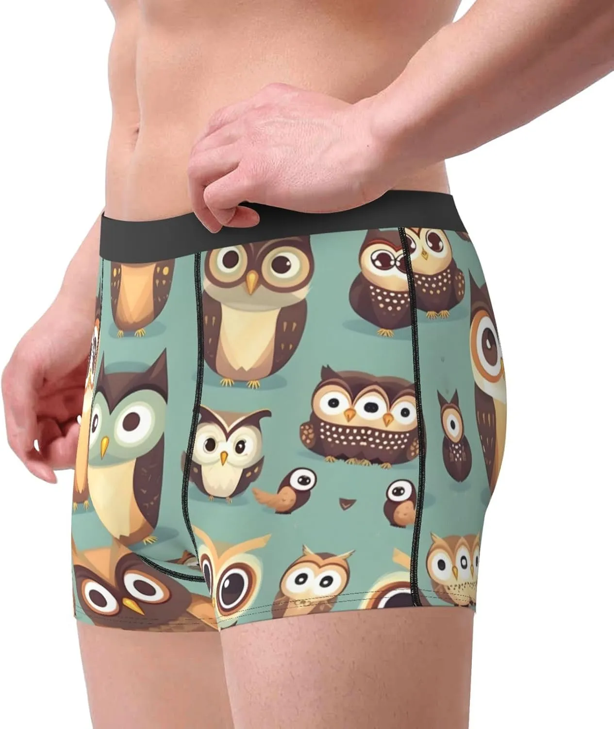 Animal Cartoon Owls Cute print Mens Underwear Boxer Briefs Breathable Soft Moisture Wicking with Fly Underwear for Men