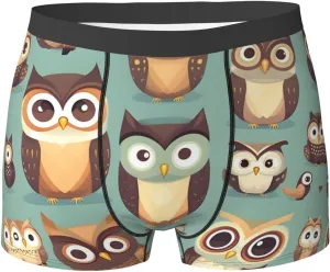 Animal Cartoon Owls Cute print Mens Underwear Boxer Briefs Breathable Soft Moisture Wicking with Fly Underwear for Men