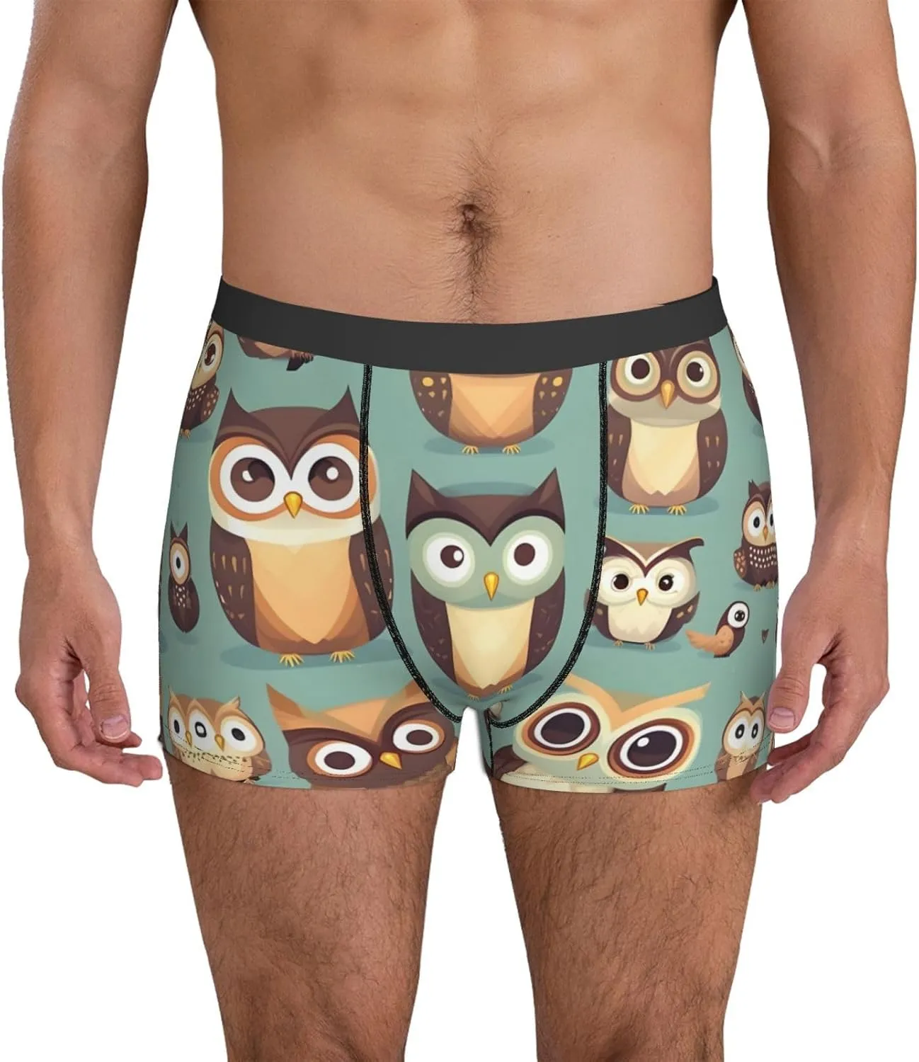 Animal Cartoon Owls Cute print Mens Underwear Boxer Briefs Breathable Soft Moisture Wicking with Fly Underwear for Men