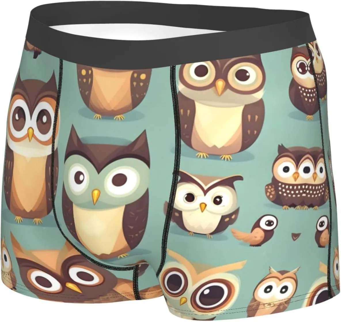 Animal Cartoon Owls Cute print Mens Underwear Boxer Briefs Breathable Soft Moisture Wicking with Fly Underwear for Men