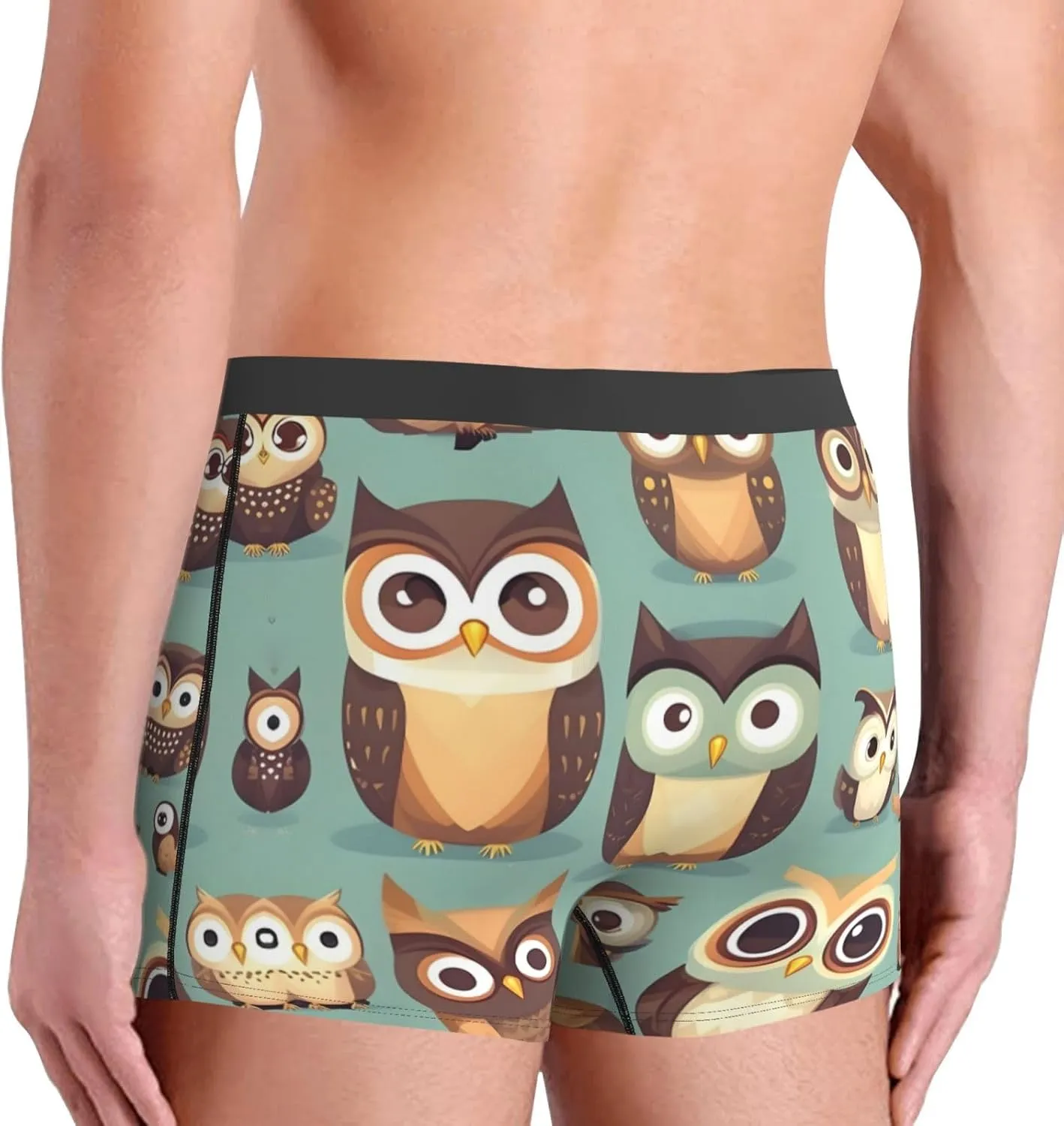 Animal Cartoon Owls Cute print Mens Underwear Boxer Briefs Breathable Soft Moisture Wicking with Fly Underwear for Men