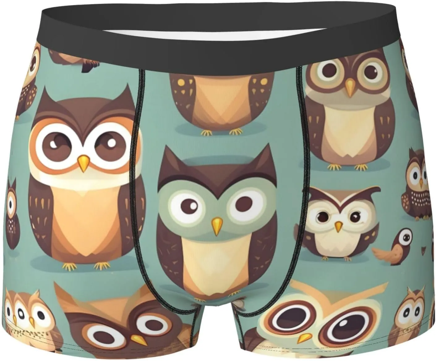 Animal Cartoon Owls Cute print Mens Underwear Boxer Briefs Breathable Soft Moisture Wicking with Fly Underwear for Men