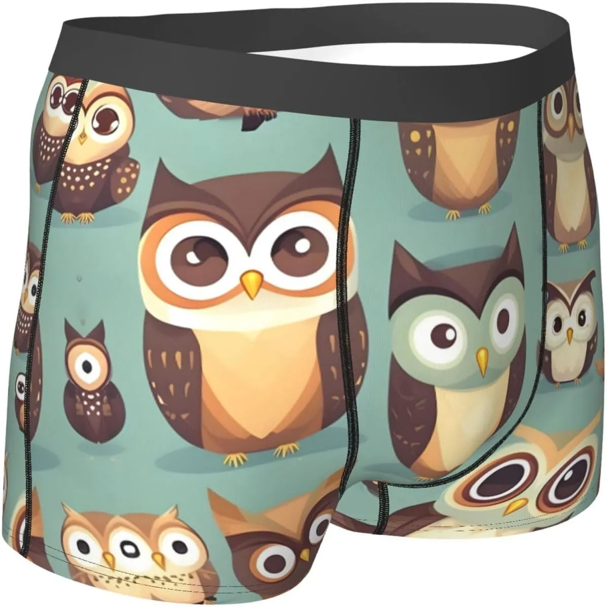 Animal Cartoon Owls Cute print Mens Underwear Boxer Briefs Breathable Soft Moisture Wicking with Fly Underwear for Men