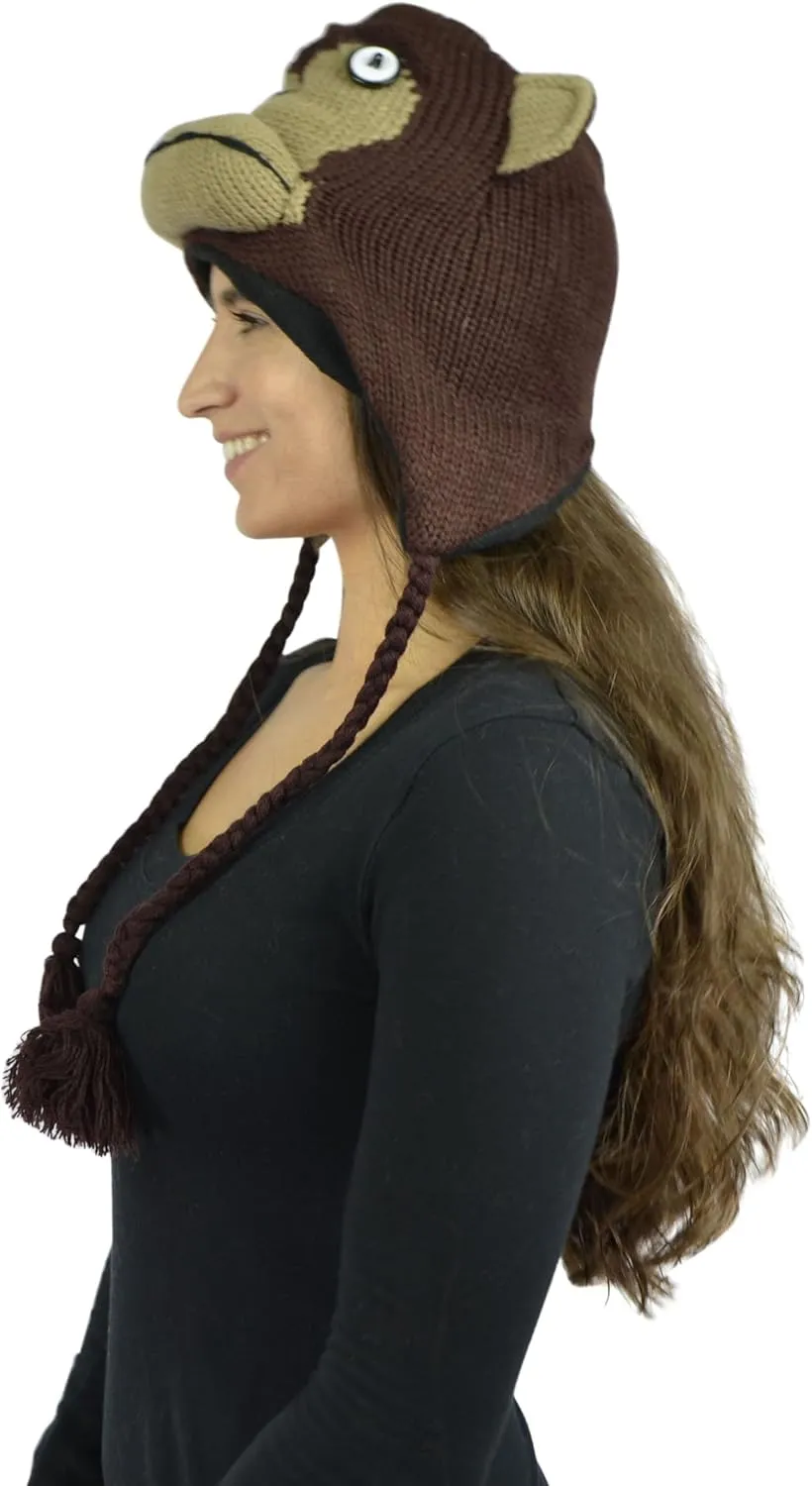 Animal Hats for Adults with Mitten or Pom Pom Knit or Plush Cute Winter Hats Substitute for Beanie
