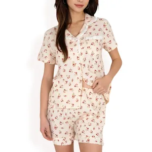 Anna-Kaci Women's Floral Print Button-Up Short Pajama Set