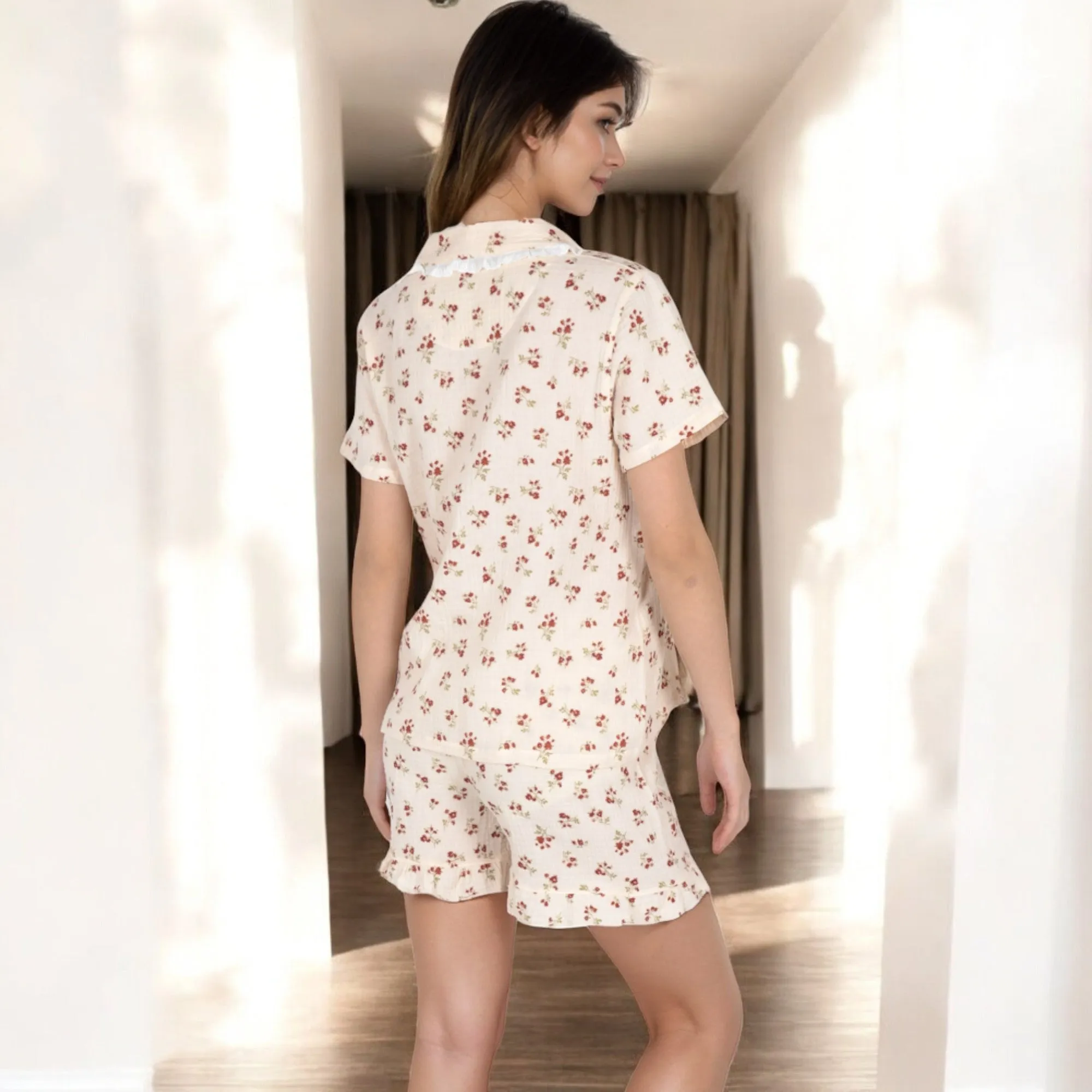 Anna-Kaci Women's Floral Print Button-Up Short Pajama Set