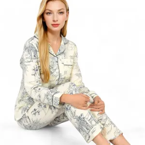 Anna-Kaci Women's Printed Button-Up Pajama Set with Piping Details