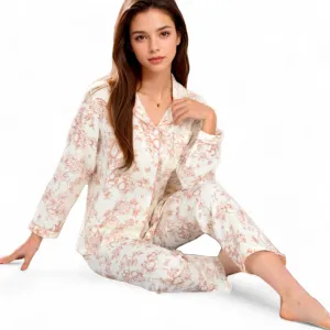 Anna-Kaci Women's Toile Print Button-Up Long Pajama Set