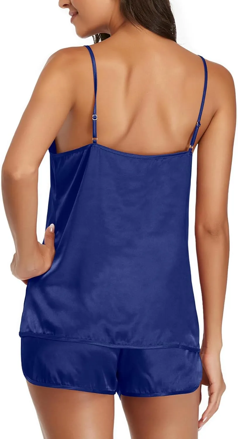 Annenmy Soft Satin Womens Pajamas Cami Shorts Sleepwear Set Silk Pajamas for Women