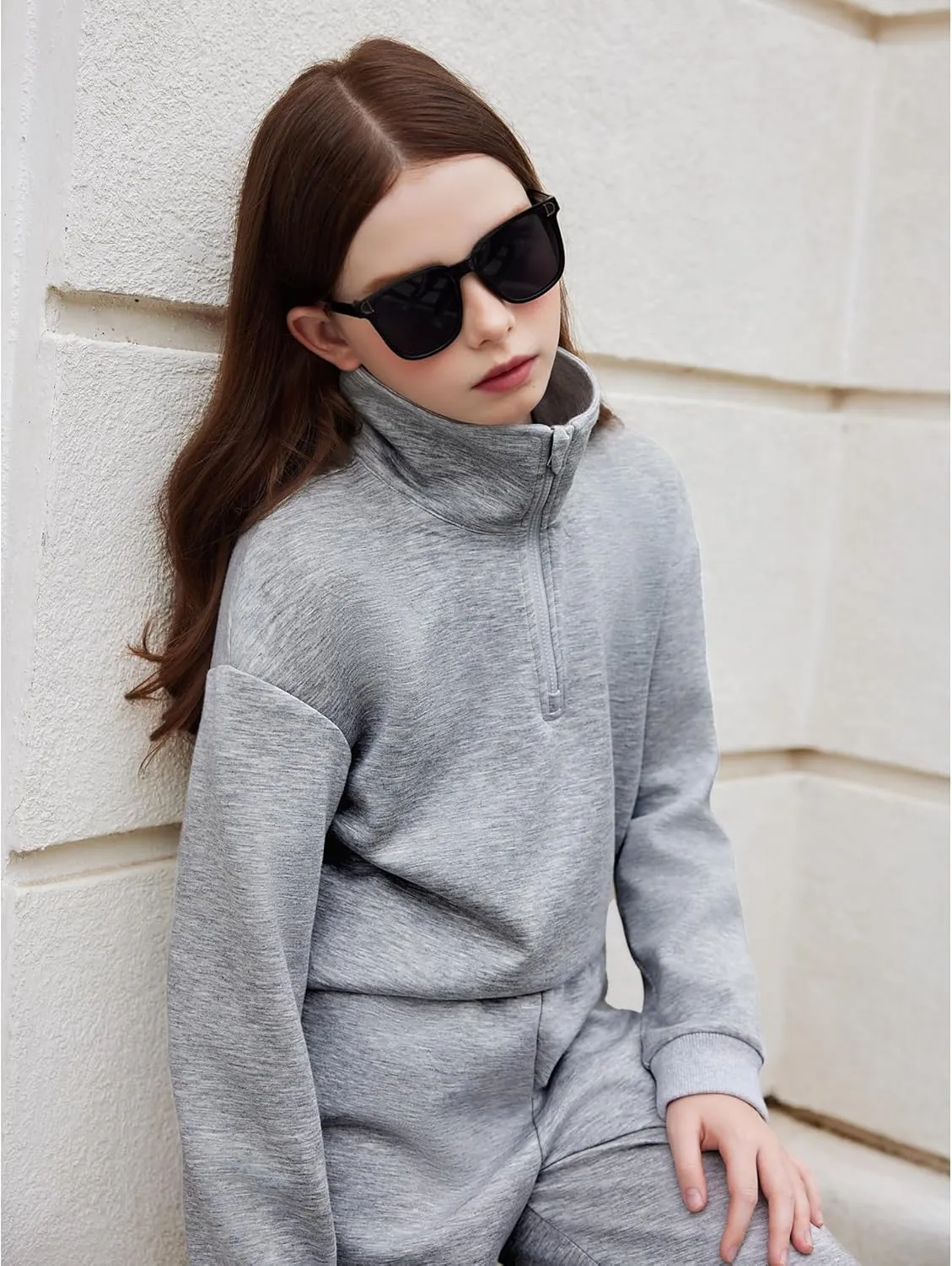 Arshiner Girls 2 Piece Set Half Zip Lapel Collar Tracksuit Sets