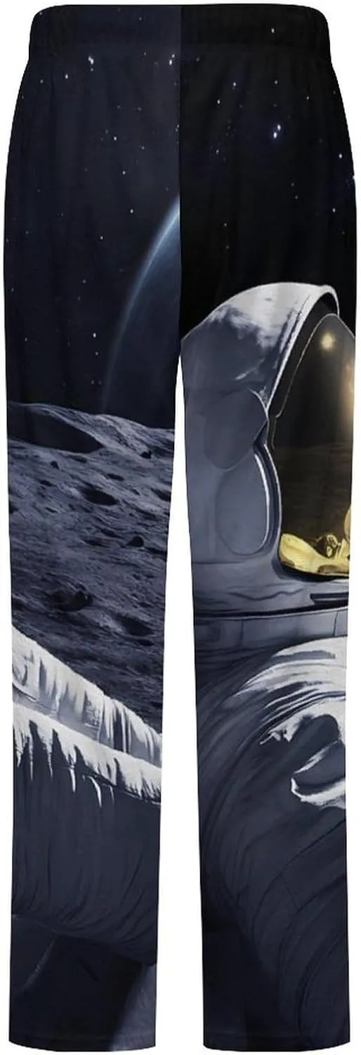 Astronaut Drinking Beer on Moon Women's Pajama Pants Fleece Warm Pj Bottoms Sleepwear Lounge Pants Loungewear