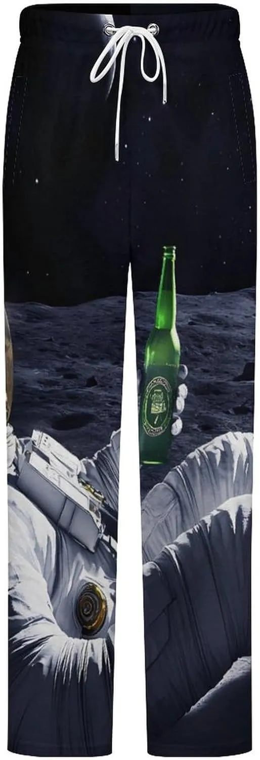 Astronaut Drinking Beer on Moon Women's Pajama Pants Fleece Warm Pj Bottoms Sleepwear Lounge Pants Loungewear