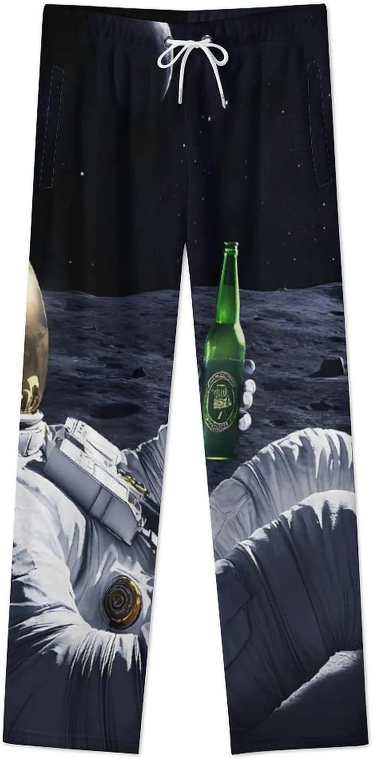 Astronaut Drinking Beer on Moon Women's Pajama Pants Fleece Warm Pj Bottoms Sleepwear Lounge Pants Loungewear