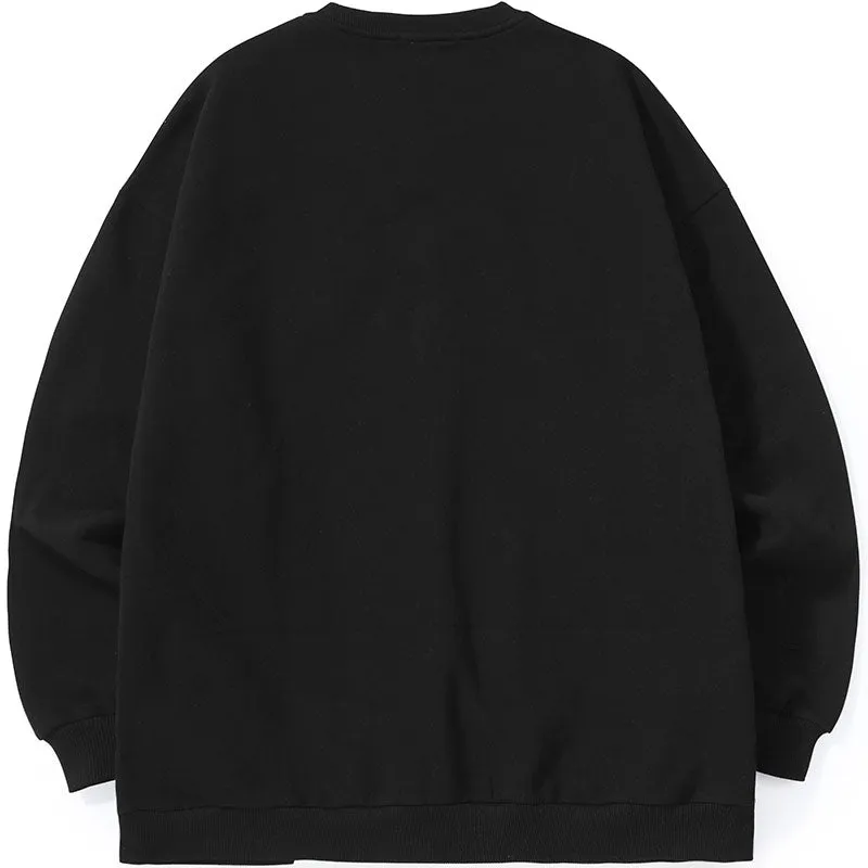 Asymmetric Color Block Car Print Sweatshirt