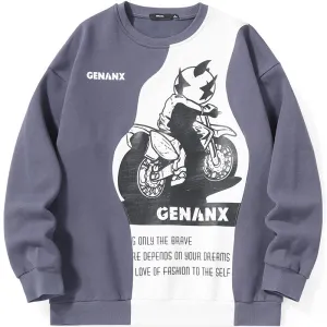 Asymmetric Color Block Car Print Sweatshirt