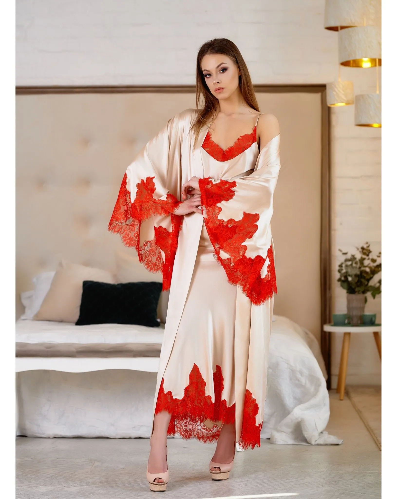 Audra Silk Robe and Nightgown Set