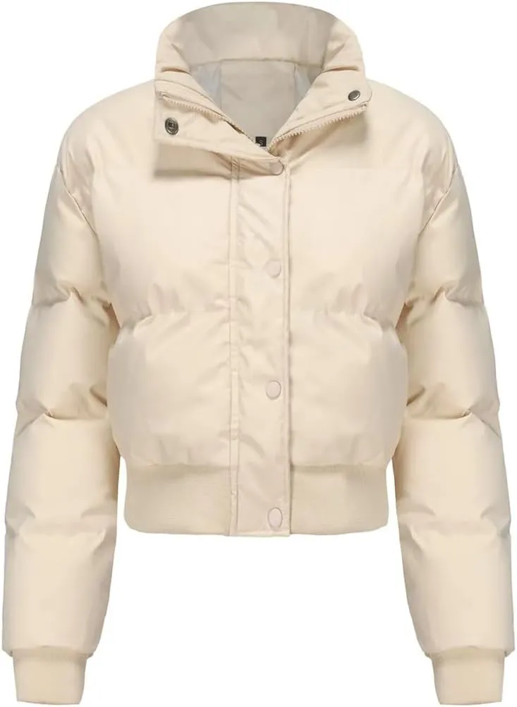 Autumn Winter Turtleneck Warm Down Cotton Coat Womens Long Sleeve Puffer Parkas Short Cotton Jacket