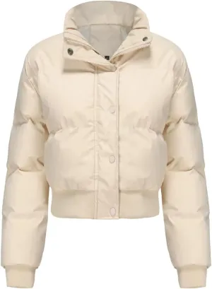 Autumn Winter Turtleneck Warm Down Cotton Coat Womens Long Sleeve Puffer Parkas Short Cotton Jacket